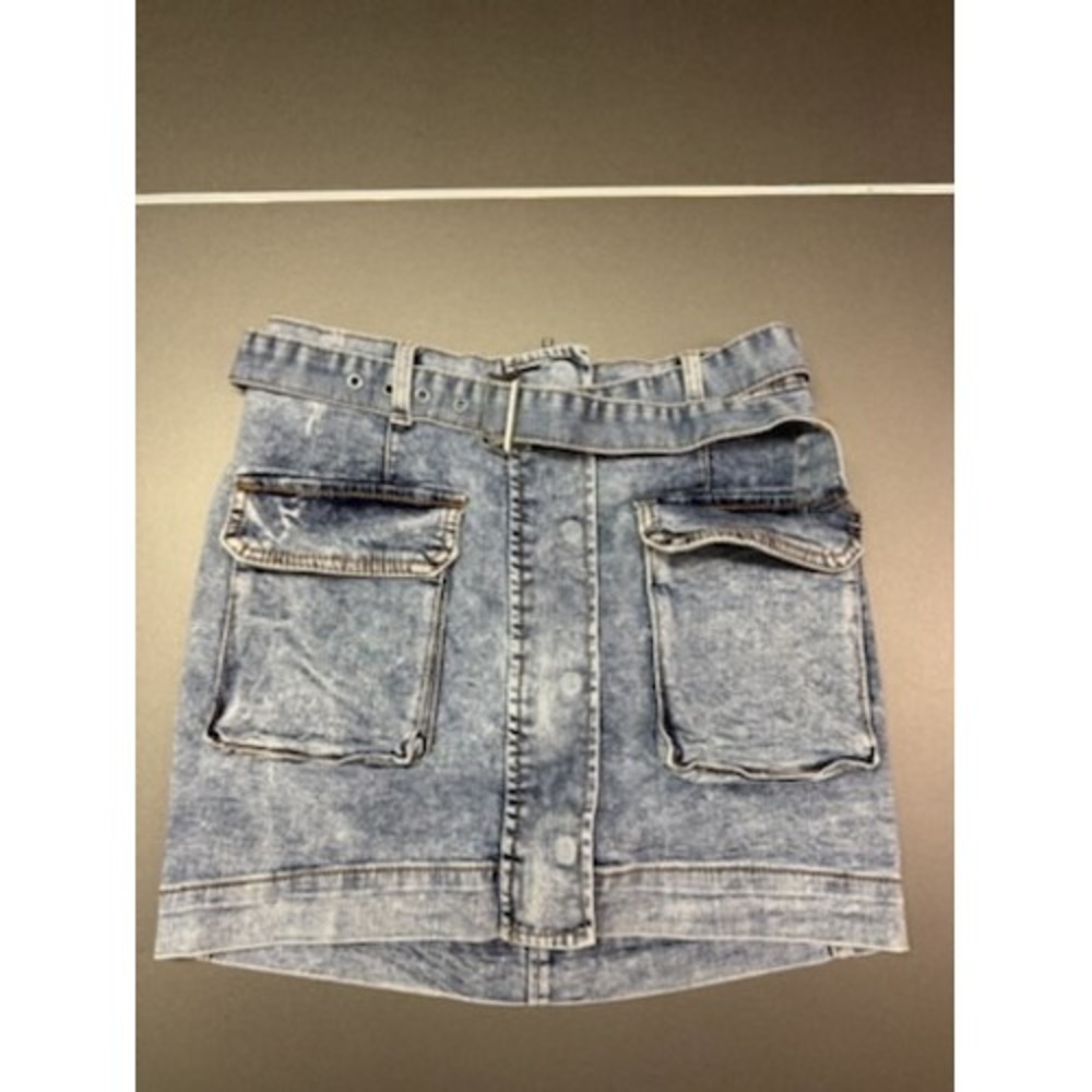 Lovegen Acid Wash Blue Denim Cargo Mini Skirt with Belt Size 7/29
